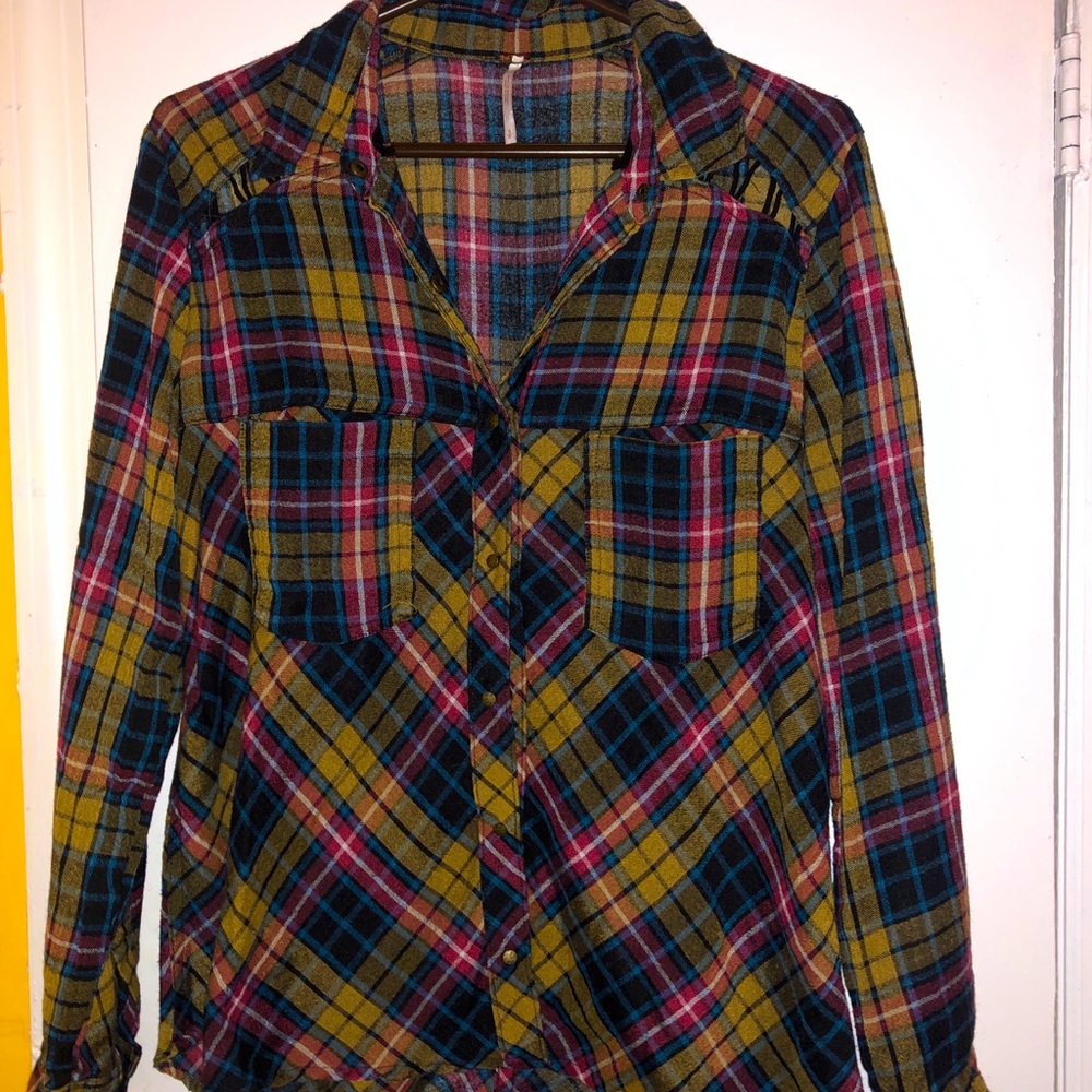 Free People Plaid Button Down Top